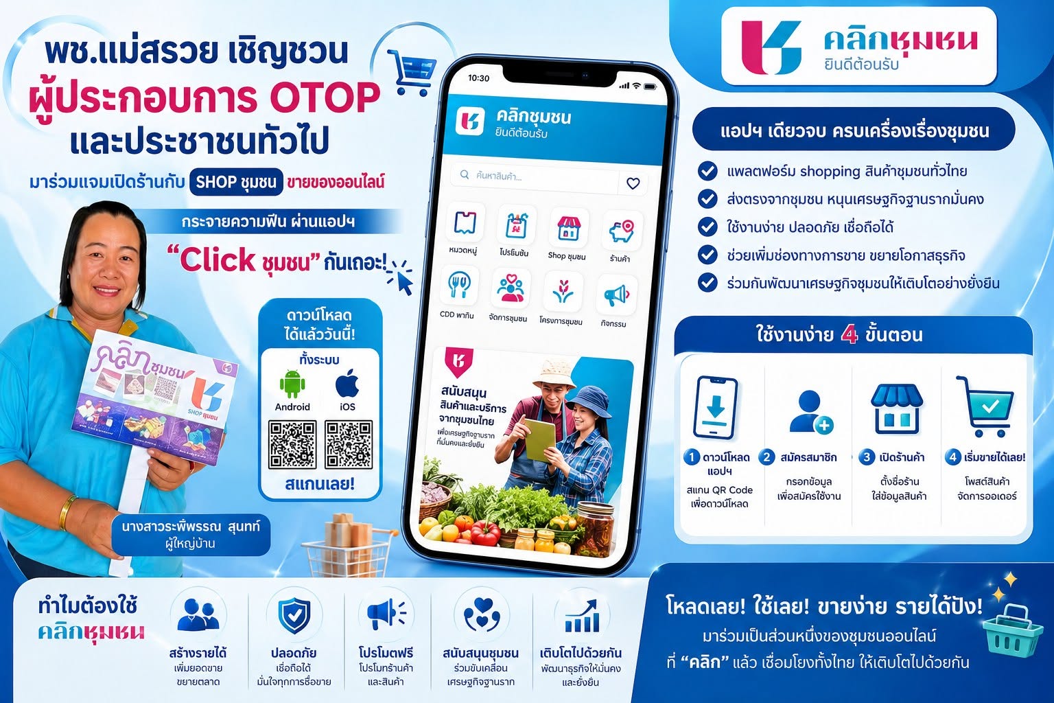สำนักงานพัฒนาชุมชนอำเภอแม่สรวย ขอเชิญชวนดาวน์โหลดแอพลิเคชั่น "Click ชุมชน" 